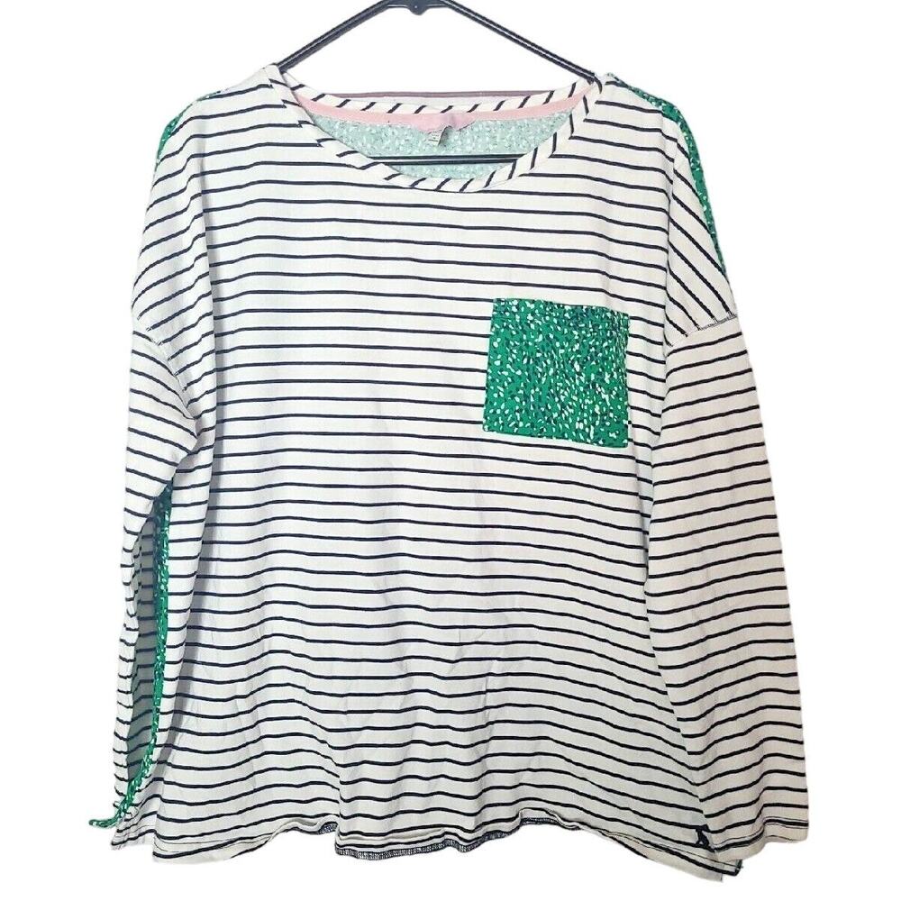 Joules Green Stiped Artsy Art to Wear Pocket Long Sleeve TOp Womans Plus Size 14